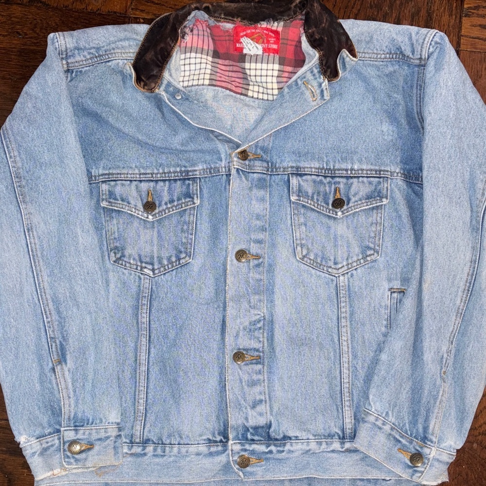 Marlboro Country Store Vintage Denim Jacket – 90s Size Large leather retro